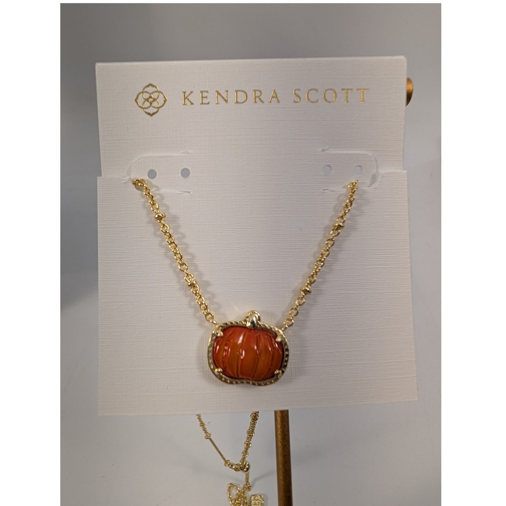 Kendra Scott Pumpkin Pendant Necklace Orange Gold Tone Fall Autumn - NEW - Picture 2 of 3